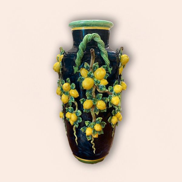 VASE WITH LEMONS IN RELIEF ON A BLUE BACKGROUND CM.100H